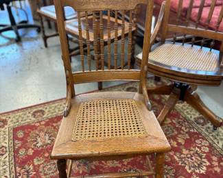 Pressed back Oak Caned Chairs
