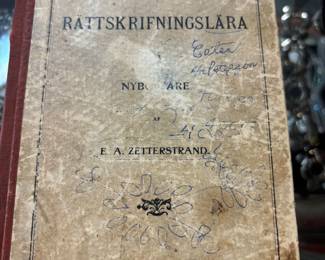 Swedish  Language book dated 1899.  This book was what a great-grandmother and grandmother used to learn English when she came to America.  Inscription on the innside.