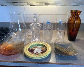 Decanter, vases, decorative plates