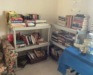 Lots of books….cookbooks, reading, travel, Childrens, and coffee table.
