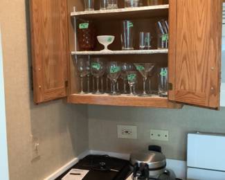 Sets of glasses, new waffle iron, warming pan