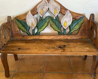 Calla Lily Hand Painted Solid Wood Mexican Bench