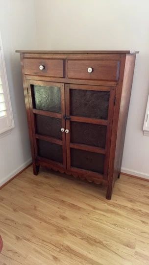  01 Vintage Pie Safe with Two Drawers and Punched Tin Panels