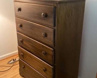 Vintage Basic 5 Drawer Wooden Chest Of Drawers 