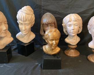 Vintage 90s Local Folk Art Hand Sculpted Female Bust Statues 