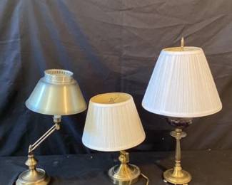 Trio Of Vintage Lamps Swivel Head Lamps, Purple Glass 