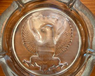 7lbs vintage glass ashtray with frosted Eagle crest