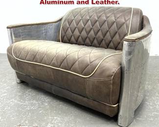 Lot 805 Decorator Aviator Settee Sofa. Aluminum and Leather. 