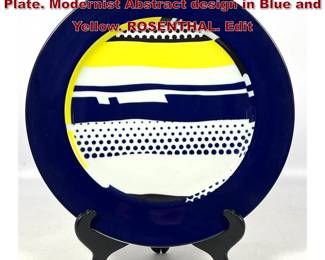 Lot 692 ROY LICHTENSTEIN 1990 Porcelain Plate. Modernist Abstract design in Blue and Yellow. ROSENTHAL. Edit
