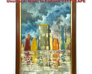 Lot 664 Painting On Canvas. Framed. Unsigned. Made In Finland. CITYSCAPE
