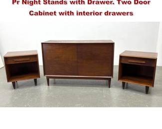 Lot 1169 3pc Modernist Bedroom Furniture. Pr Night Stands with Drawer. Two Door Cabinet with interior drawers