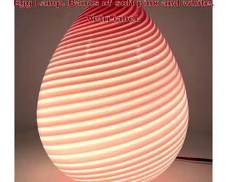 Lot 673 VETRI Murano Italian Stripe Glass Egg Lamp. Bands of soft pink and white. Vetri label. 