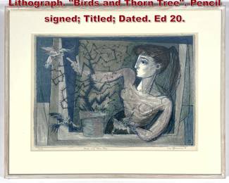 Lot 704 BENTON SPRUANCE 76 Figural Lithograph. Birds and Thorn Tree. Pencil signed Titled Dated. Ed 20.