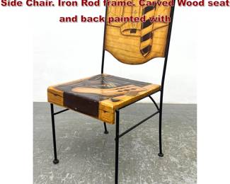 Lot 1039 Carved Wood Trompe L oeil Painted Side Chair. Iron Rod frame. Carved Wood seat and back painted with