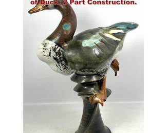 Lot 614 Signed JB Large Art Pottery Figure of Duck. 2 Part Construction. 