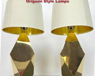 Lot 757 Pair of Modernist Brass Faceted Origami Style Lamps