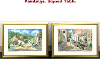 Lot 931 Pair French Street Scene Watercolor Paintings. Signed Tablu