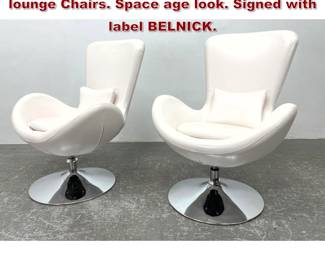 Lot 832 Pair contemporary White Vinyl lounge Chairs. Space age look. Signed with label BELNICK.