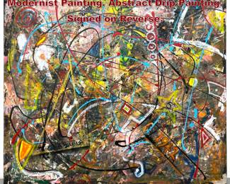 Lot 952 Very Large DENNIS SAKELSON Modernist Painting. Abstract Drip Painting. Signed on Reverse. 