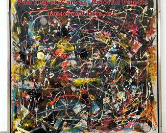 Lot 937 Large DENNIS SAKELSON Abstract Painting on Canvas. Colorful Palette Modernist Drip Art. 