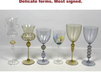 Lot 712 6pcs Venetian Glass Goblets. Delicate forms. Most signed. 