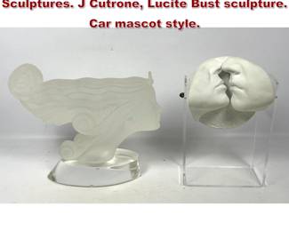 Lot 776 2pcs Mid Century Modern Table Sculptures. J Cutrone, Lucite Bust sculpture. Car mascot style. 
