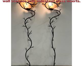 Lot 842 Pair Tall Wall Sconces. Metal branch wall sconces with iridescent glass inserts. 