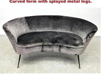 Lot 895 Gio Ponti Style Loveseat Sofa. Curved form with splayed metal legs. 