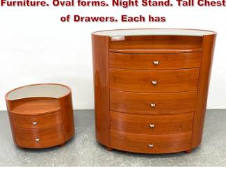 Lot 1181 2pc Contemporary Italian Bedroom Furniture. Oval forms. Night Stand. Tall Chest of Drawers. Each has