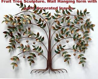 Lot 866 Signed C JERE 1989 Mixed Metal Fruit Tree Sculpture. Wall Hanging form with paint decorated leaves. 