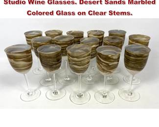 Lot 771 15 Hand Blown STEVE MASLACH Studio Wine Glasses. Desert Sands Marbled Colored Glass on Clear Stems. 