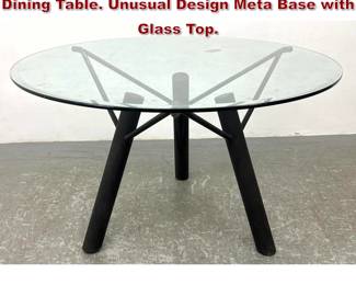 Lot 1154 Unique Italian Modern Tripod Dining Table. Unusual Design Meta Base with Glass Top. 