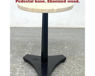 Lot 1144 Small Travertine top Drink table. Pedestal base. Ebonized wood. 