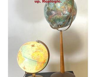 Lot 869 2pc Vintage Globes. Smaller lights up. Replogle.