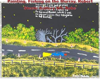 Lot 666 Ian W. Abdulla 2007 Acrylic on Paper Painting. Fishing on the Murray. Robert Steele Gallery NY Robe