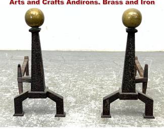 Lot 1124 Pair Bradley and Hubbard Vintage Arts and Crafts Andirons. Brass and Iron