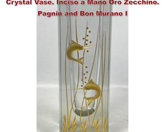 Lot 690 Vintage Carved Fish Motif Austrian Crystal Vase. Inciso a Mano Oro Zecchino. Pagnin and Bon Murano I