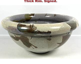 Lot 646 Extra Large Art Pottery Bowl with Thick Rim. Signed. 