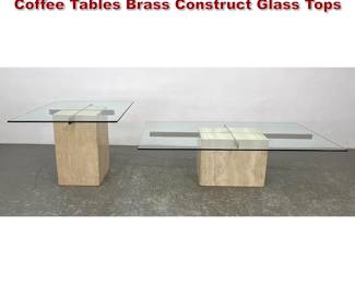 Lot 874 2pcs Artedi Travertine Side And Coffee Tables Brass Construct Glass Tops