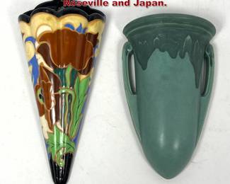 Lot 613 2pcs Vintage Wall Pocket Planters. Roseville and Japan.