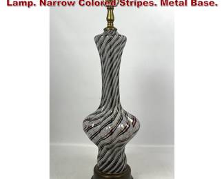 Lot 669 Murano Venetian Art Glass Table Lamp. Narrow Colored Stripes. Metal Base. 