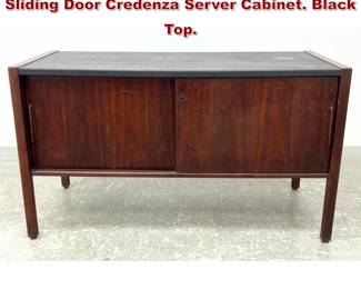 Lot 1101 Jens Risom Style American Modern Sliding Door Credenza Server Cabinet. Black Top. 