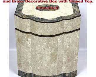 Lot 716 Maitland Smith Tessellated Stone and Brass Decorative Box with Sloped Top. Unmarked.