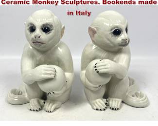 Lot 727 Pair Opposing Italian Mid Century Ceramic Monkey Sculptures. Bookends made in Italy