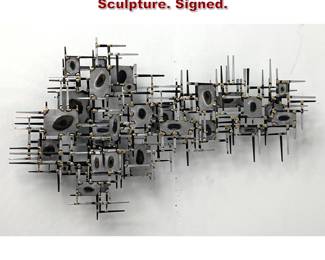 Lot 864 C JERE 2015 Brutalist Wall Sculpture. Signed. 