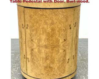 Lot 802 Milo Baughman Style Drum Side Table Pedestal with Door. Burl wood.