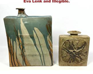 Lot 603 2pcs Artisan Studio Pottery Vases. Eva Lenk and Illegible. 