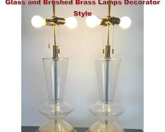Lot 833 Pair of Contemporary Visual Comfort Glass and Brushed Brass Lamps Decorator Style