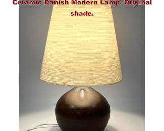 Lot 732 Lotte and Gunnar Bostlund Glazed Ceramic Danish Modern Lamp. Original shade. 