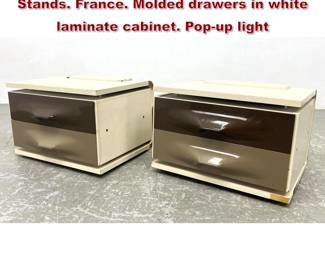 Lot 751 Pr RAYMOND LOEWY DF2000 Night Stands. France. Molded drawers in white laminate cabinet. Popup light